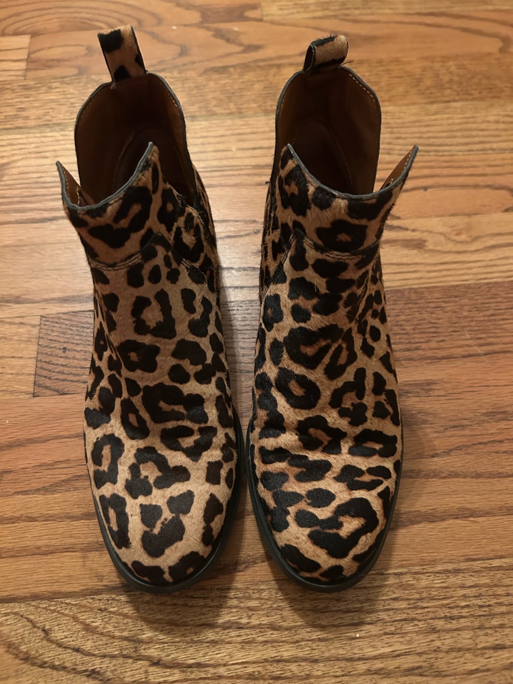 Franco Sarto Women’s Sz 8 Black Brown Tan Cheetah/Leopard Print Preppy Booties